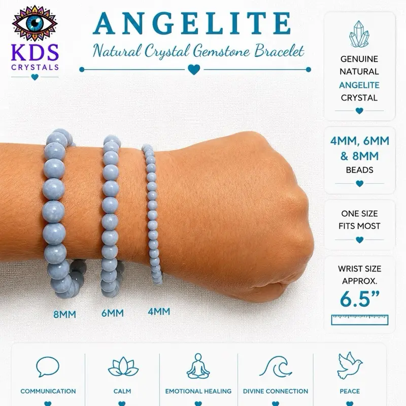 Natural Angelite Crystal Bracelet 4mm 6mm 8mm Blue Gemstone Stretch Bracelet limited  time  promotion