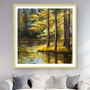 212 MAIN Framed Matted Print Wall Art - 48x48 in Vibrant Fall Water Landscape Photo, Artistic Decor for Living Spaces, Room Decoration