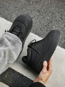 Men's Stitched Leather Sneakers, Thick Sole Design, Comfortable Fashion Footwear for Daily Wear & Street Style, Winter Walking, Thick Soled Sneakers