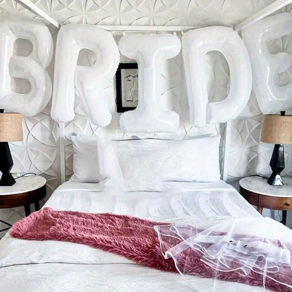 25pcs/Set 40in White "Bride" Letter Aluminum Film & Latex Balloons - Home & Festive Party Supplies for Wedding, Event Background Decor