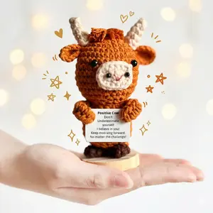 Positive Crochet Highland Cow Knitted Emotional Support Mini Cow Gift for Women Men Friends Coworkers Handcrafted with Love Premium Cotton Yarn Unique Decor