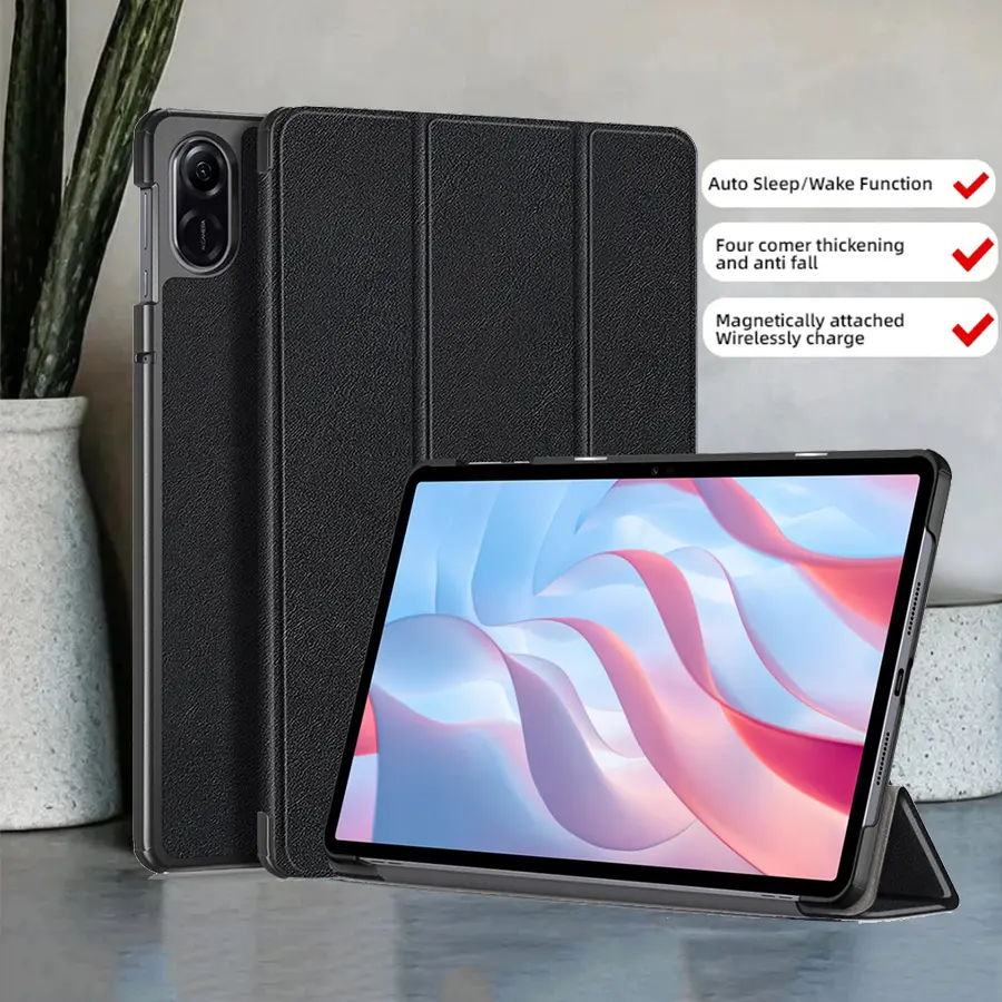 Three-Fold Stand Tablet Protective Case for Xiaomi Pad 7/7pro 11.2 Inch & Redmi Pad Pro 12.1 Inch, Simple Solid Color Full Coverage