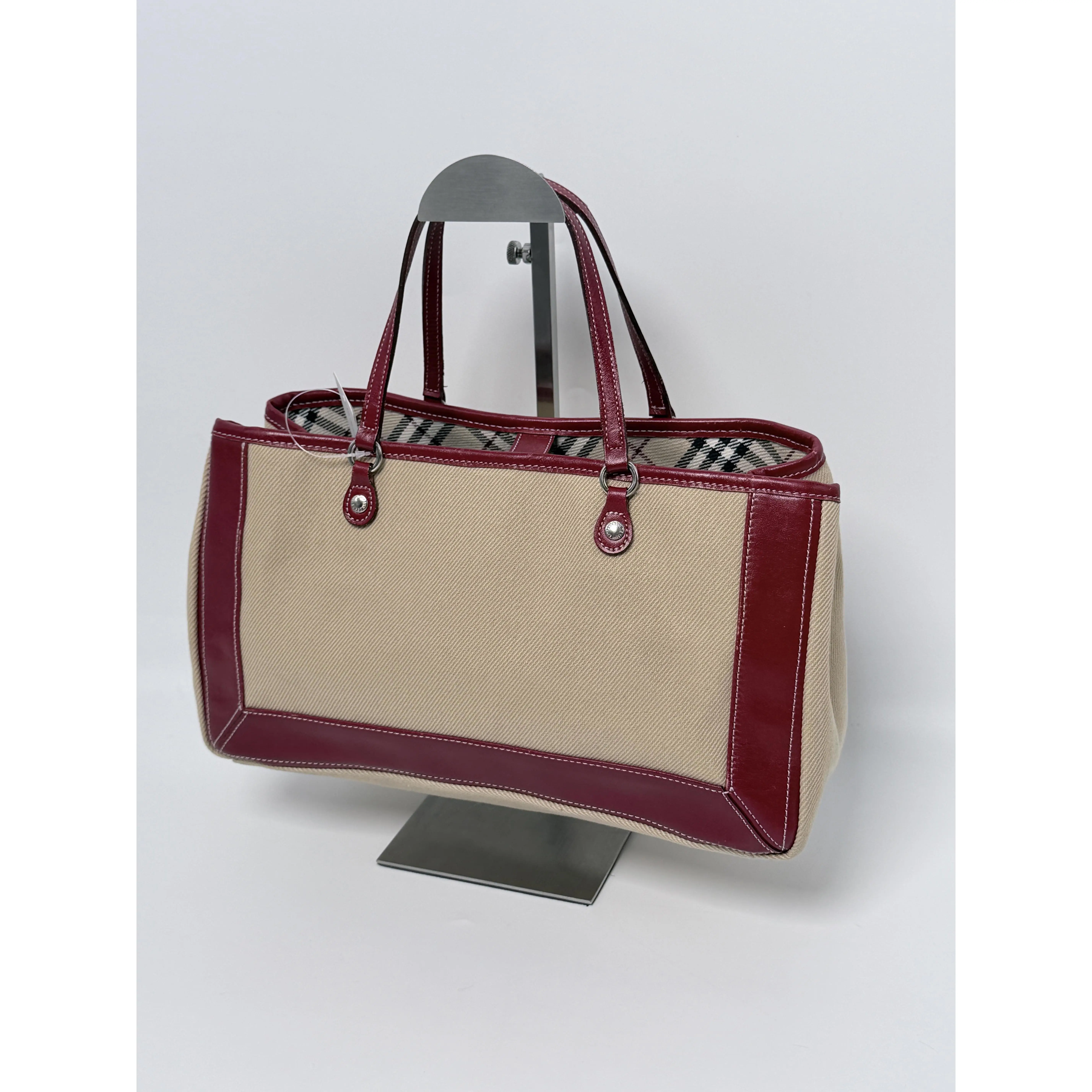 Pre-owned BURBERRY Canvas Tote Bags Blue Label Leather Tote Bag Handle Handbag Beige Bordeaux Nova Check XU002BR