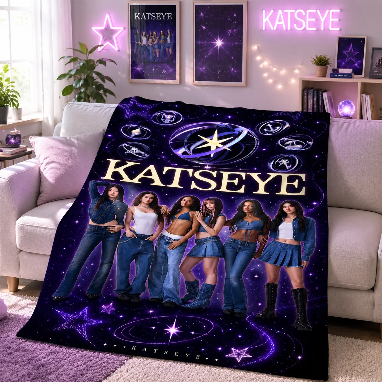 Katseye Throw Blanket Kpop Inspired Fan Gift Room Decor Cozy Blanket for Bedroom Couch Sofa Holiday Gift Cute Aesthetic Home Decor TikTok Trending Pop Culture Collection Music Lover Room Makeover Essential Travel Nap Blanket Teen Fans Must Have