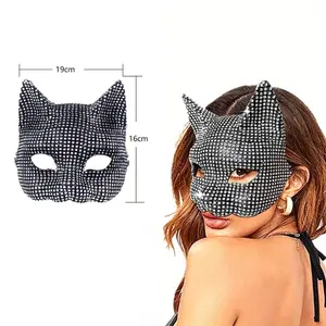 Stylish Luxury Black Rhinestone Cat Face Set - Handmade, Sparkling Rhinestone Design, Perfect For Carnivals And Masquerades Gift Mask