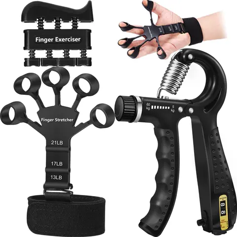 Hand Grip Strengthener, Finger Exerciser, Finger Stretcher - Grip Strength Trainer 3Pcs for Muscle Building, Physical Therapy and Rehabilitation Fitness Equipment Accessories