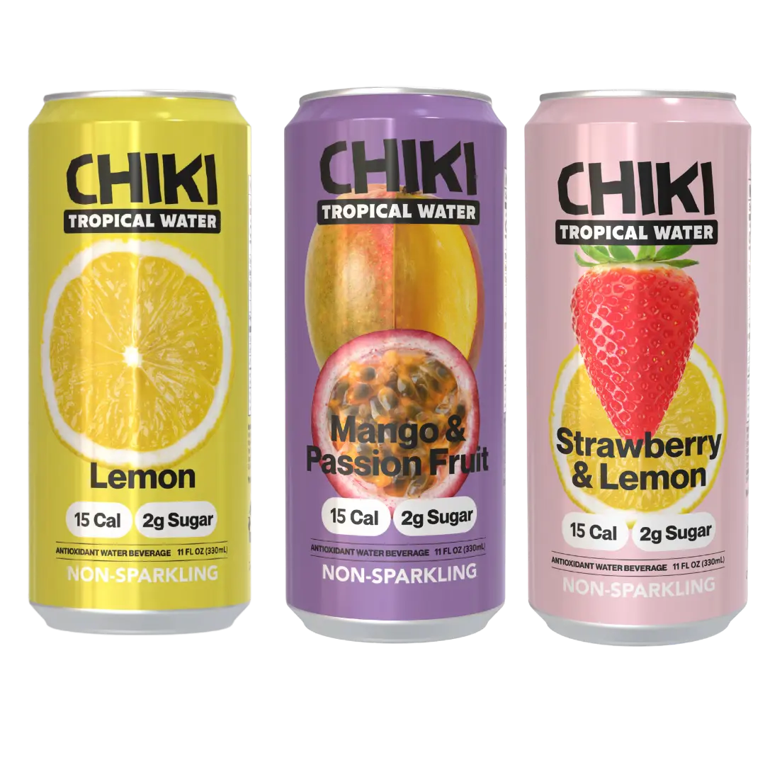 CHIKI Alkaline Water 12pack - Variety Pack (Mango Passion Fruit, Lemon, Strawberry Lemon - 2g Sugar, 15 Calories, Non-Sparkling Beverage filled with Mountain Alkaline Water Antioxidants; Hydrating, Refreshing, Light & Healthy Drink with clean ingredients