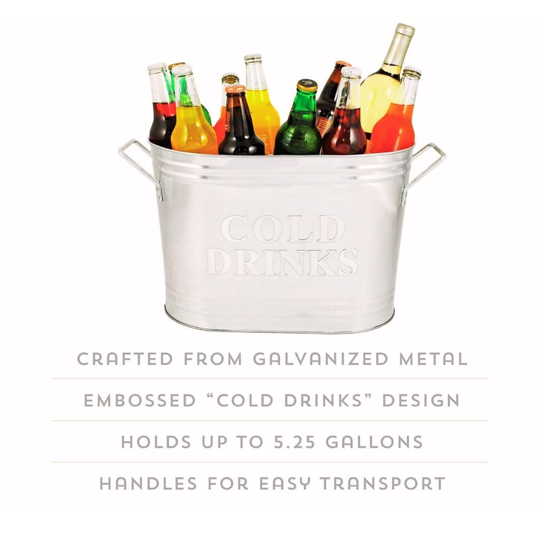 Insulated Drink Galvanized Bucket, Beer and Beverage Tub, Metal Bucket, Ice Buckets for Parties, Holds 5.35 Gallons, Silver