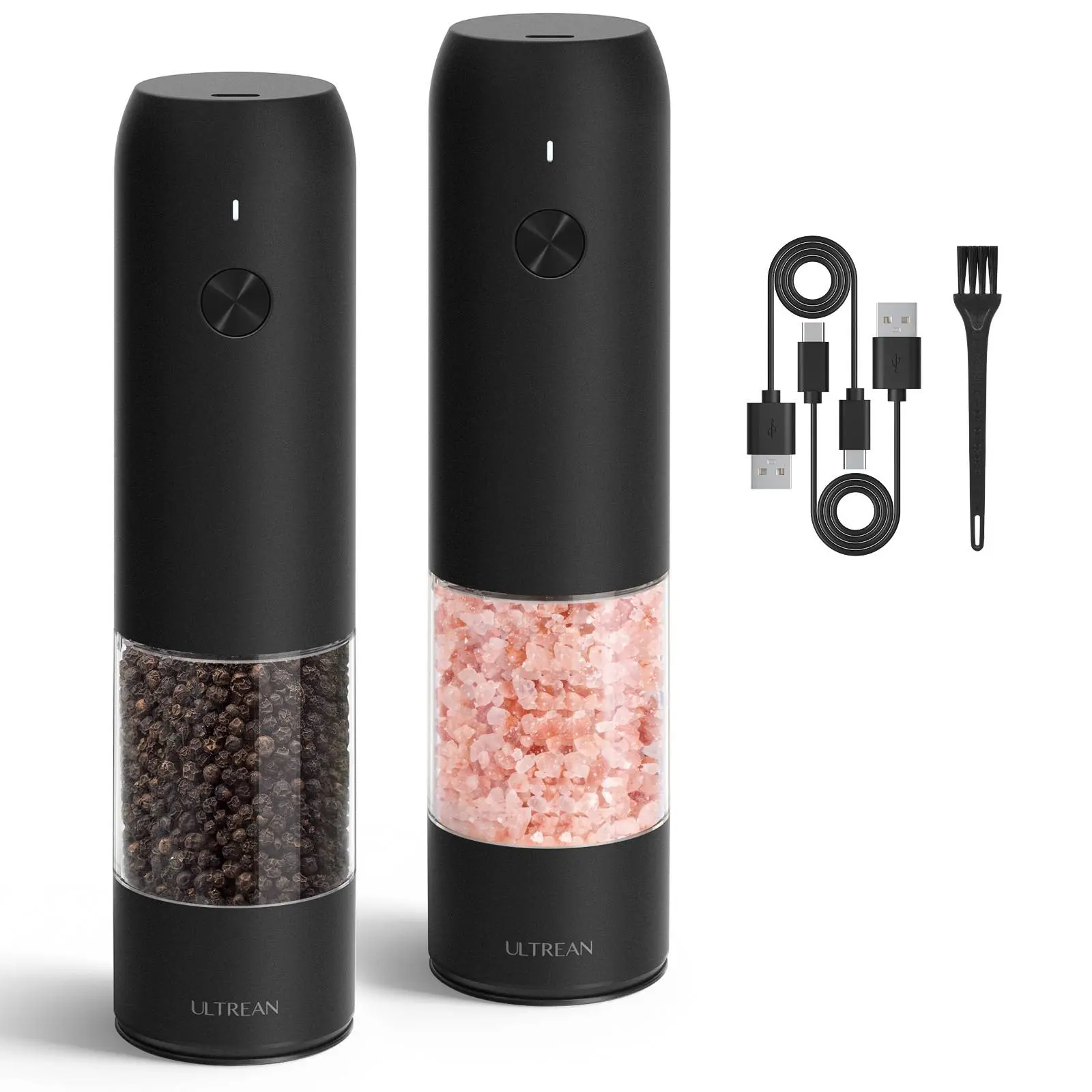 Electric Salt and Pepper Grinder Set Rechargeable Stainless Steel with USB C Dual Charging Base Large Capacity Adjustable Coarseness LED Light Perfect Kitchen Gift for Mom,campingessentials,campinggear