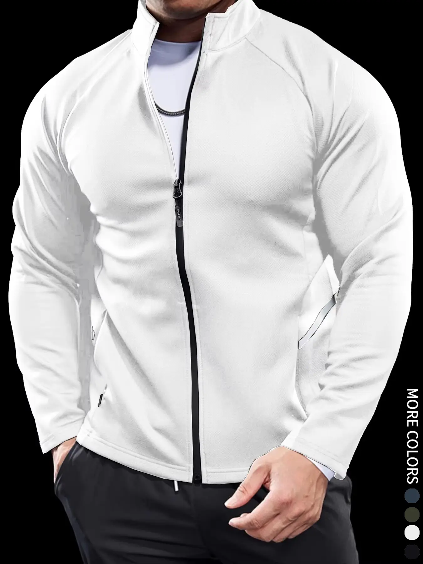 2025 Autumn New Men's Zipper Sportswear Fitness Casual Jacket Slim Fit Long Sleeve Running Top White Color Classic White Color Zipper Design Comfortable Lightweight