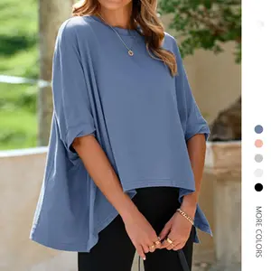 Danedvi Women's Oversized Tshirts Batwing Short Sleeve Asymmetric Hem Loose Fit Crew Neck Tunic Tee Shirts for Summer Casual Wear