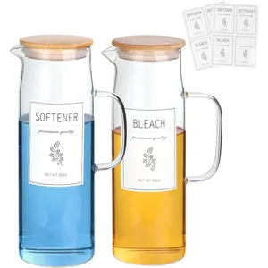 Laundry Detergent Dispenser Set with  Lids and Handles - Easy Pour 2 Pack 50 oz Liquid Laundry Containers for Laundry Room Organization and Storage