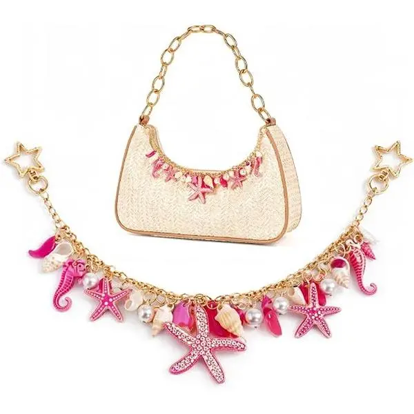 Veliora Gift B Beach Bag Charm Chain Shell Bag Charm Ocean Starfish Keychain Summer Purse Charms for Handbag Summer Vacation Dresses