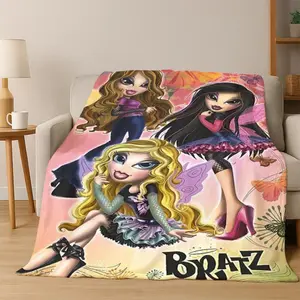 Bratz Doll Flannel Blanket Y2K Aesthetic Passion For Fashion Cute Cartoon Soft Warm Throw For Gamer Room Decor Dorm Essential Bed Sofa Home Holiday Gift