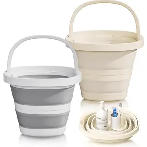 2-Pack Foldable Buckets (2.6 Gallon/10L), Durable Rectangular Design with Handle, Ideal for RV, Camping, Car Wash, Fishing, Cleaning