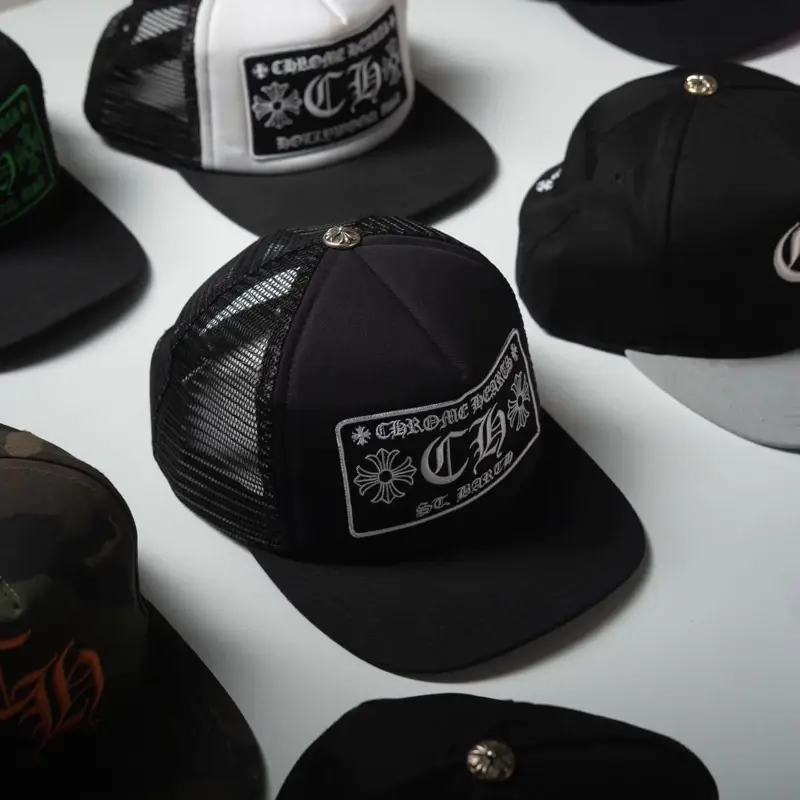Chronic Hearts Trucker Hat - Black & White Mesh Design with Logo Patch, Adjustable Fit, Ideal for Casual Wear