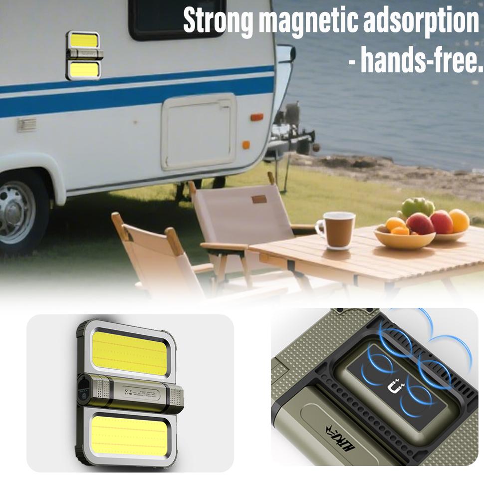 XTAUTO Solar Camping Lights, Bright LED Magnetic Foldable Camp Lantern, Battery Powered Portable Outdoor Light for Backpacking, Hiking, Tent, Power Outage, Emergency Survival, Night Fishing, Walking, Working, Camping Gear Essentials