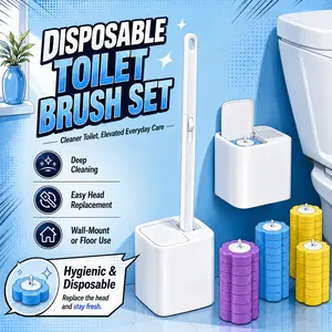 18-Refill Disposable Toilet Brush Set with Wall-Mount Holder Bathroom Cleaning Brush for Toilet, Bathtub, Sink & Drain