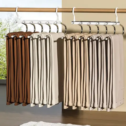 6-Layer Anti-Slip Jeans & Trousers Hanger - 65mm Spacing, Space Saving Hangers, Multi-Function Closet Clothing Organizer