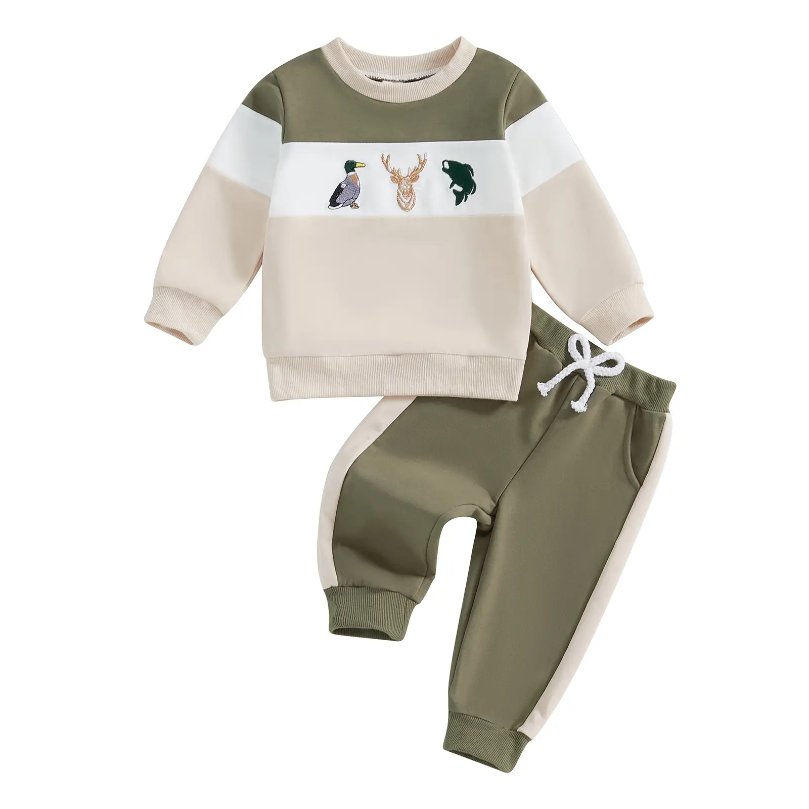 Toddler Baby Boy Christmas Outfit Color Block Long Sleeve Sweatshirt Pants Sweatsuit Set Fall Winter Clothes