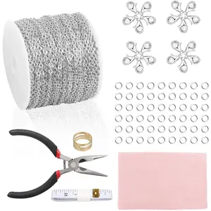 60 ft Steel Chains for  Making,  Permanent  Chain, Electroplating Process, Necklace Chains with 300 count Link Ring and 60 count Lobster Buckles, for DIY, Gifts (2mm)