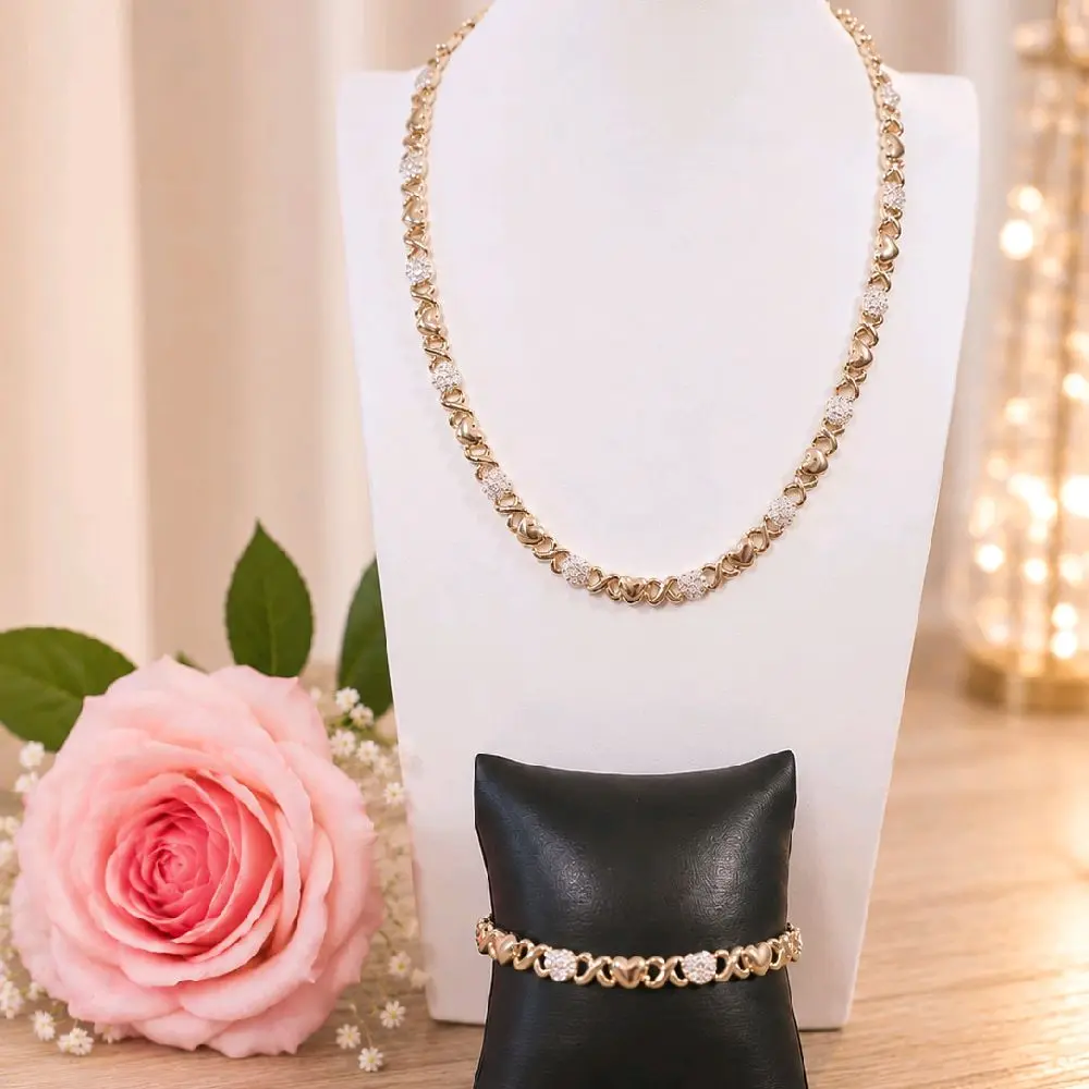 Set XOXO Corazones 14K Gold Plated de Alta Calidad | Collar Gargantilla y Pulsera para Mujer