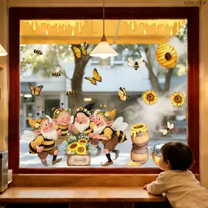 1Pc (30*90cm) Bee Elf Dwarf Static Window Cling, Glass Decor Sticker for Kids Room and Kitchen