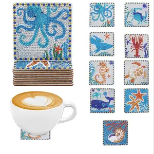 Ocean Themed Diamond Art Painting Coaster Kit, 9 Counts/set DIY Diamond Art Painting Coaster, DIY Decorative Coasters for Home Office Desk Diamond Painting Kits