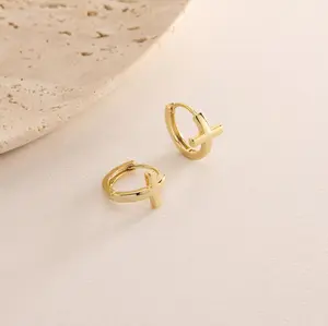 18K Gold Plated Tiny Cross Huggie Hoop, Gold Cross Earrings, Religious Earrings, Cross Huggie, Christmas Gift, Women Earrings, Gift for her
