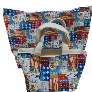 Handmade tote bag set , large and mini Canvas tote bag, canvas inside and Patriotic cotton fabric outside  handmade bag, handmade mini tote bag, tote bag, women tote bag, beach bag camping tote bag, work tote bag, travel tote bag,
