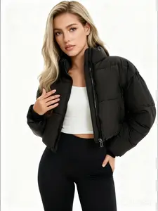 VVZ Women's Solid Zip Up Pocket Winter Coat - Fashionable Stand Collar Crop Outerwear for Fall & Winter - Stylish Practical Versatile Layering Jacket #TikTokShopHolidayHaul