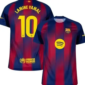 Unisex Soccer/Football Champions Language Barcelona Club Lamine Yamal 10 Premier League 2025/26 Home Replica Jersey - Blue/Red/White Full Logo D4