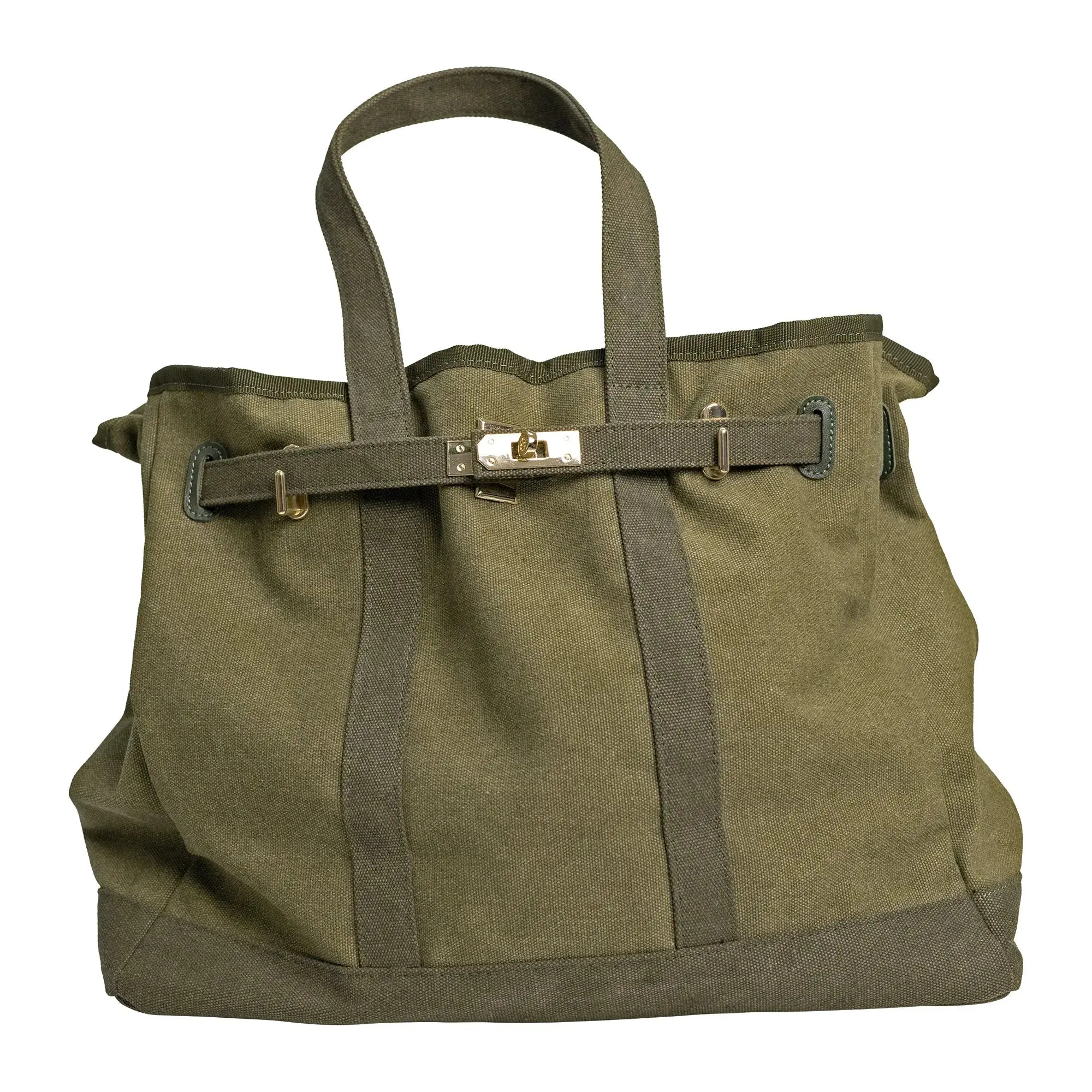 Huntley Equestrian Barnkin Olive Green Canvas Tote Bag with Gold Hardware