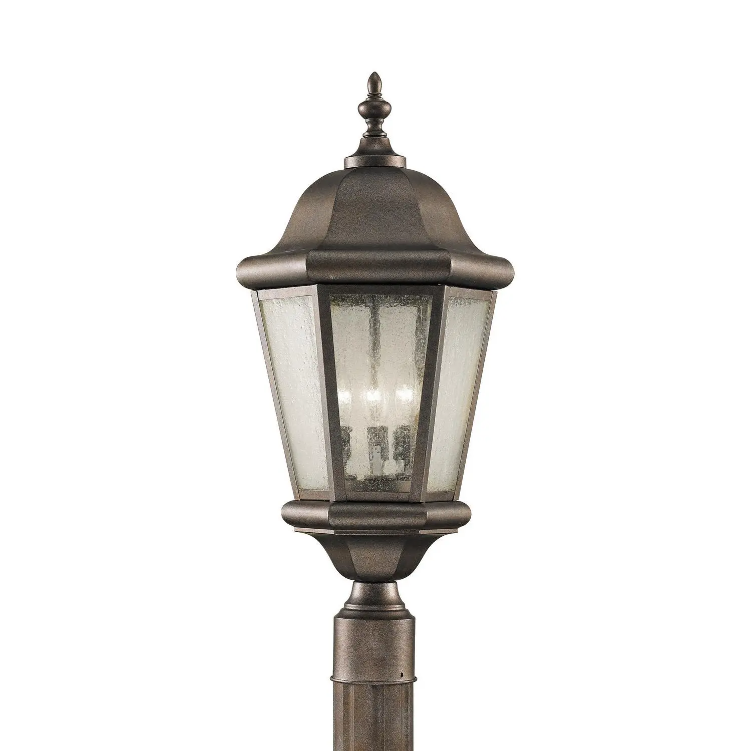 Martinsville Three Light Outdoor Post Lantern Corinthian Bronze