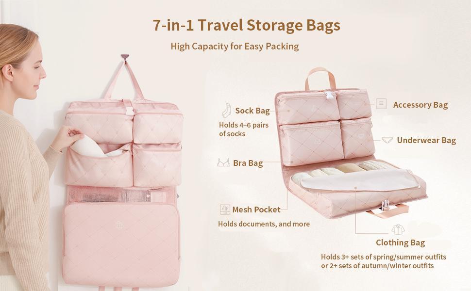 Hanging Travel Organizer with Compression Packing Cube, Multi-Layer Storage for Socks Underwear & Bras, Foldable Luggage Organizer for Suitcase and Carry-On Travel  storage bag portable cosmetic large capacity storage bag set toiletry lightweight