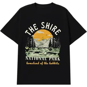 Retro Vintage The Shire Graphic T-Shirt, Lord of the Rings Middle Earth Hobbit Homeland Inspired Print 100% Cotton Soft Crew Neck Tee, Unisex Movie Fans Streetwear Top, Casual Fantasy Shirt for Tolkien Lovers and Movie Fans