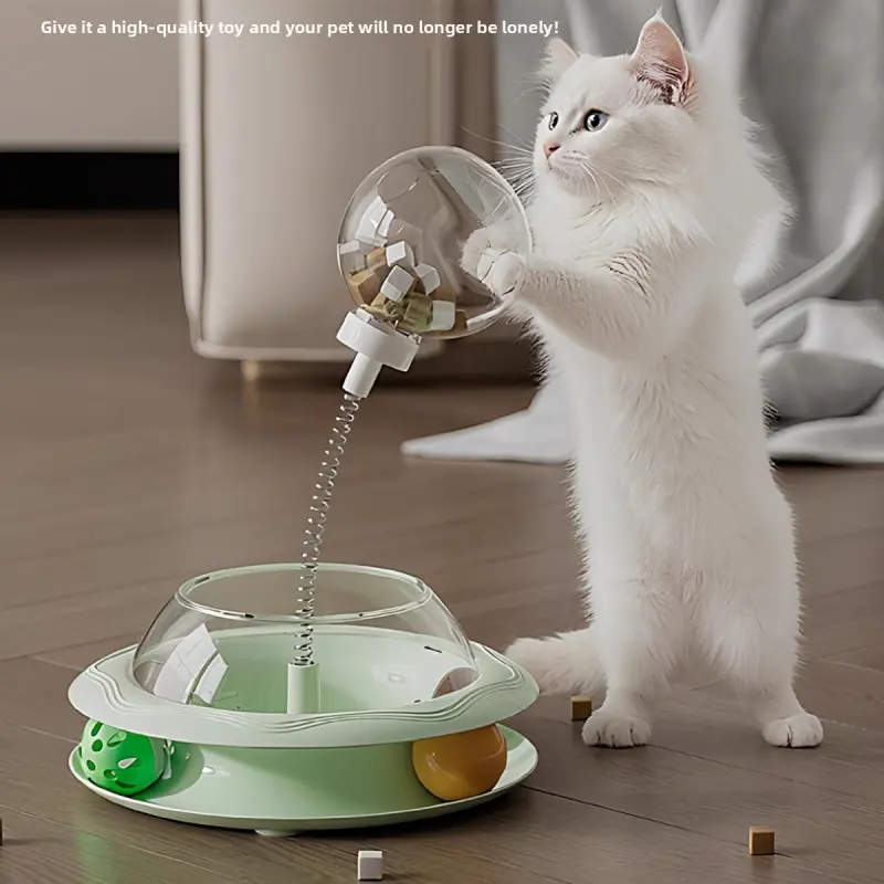 Self-Play Cat Toy Station - Interactive Puzzle Board with Spinning Wands & Treat Dispenser, Keeps Cats Entertained Alone