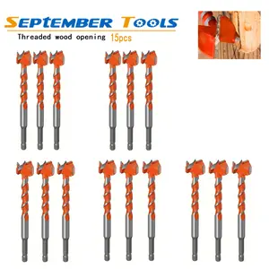 15pcs 16-25mm Extended Threaded wood opening Forstner Drill Bits Door Lock Hole Wooden Board Woodworking Hole Opener Hex Shank