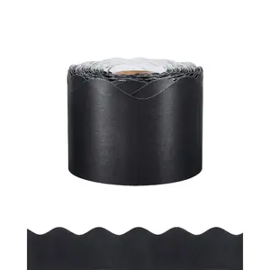 VEVOR Bulletin Board Border, 65.6 Feet Rolled Border Trim, Scalloped Bulletin Board Paper with Wavy Line Design, Classroom Border for Bulletin Board, School, Classroom, and Locker Decoration, Black