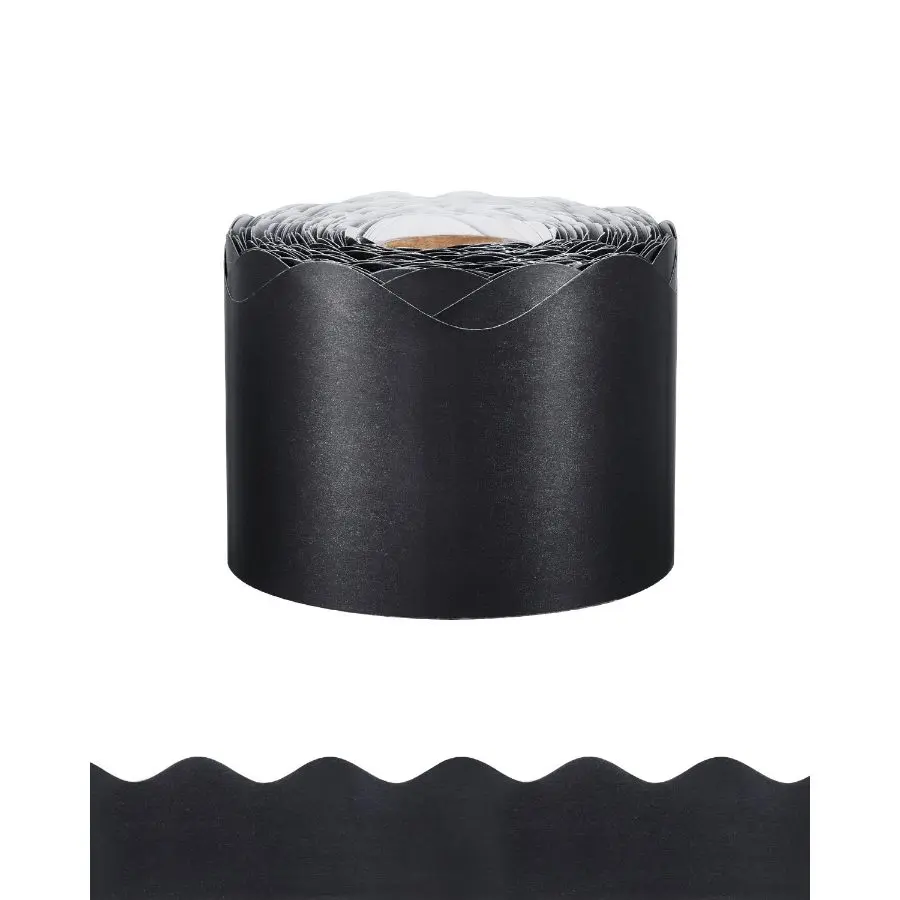 VEVOR Bulletin Board Border, 65.6 Feet Rolled Border Trim, Scalloped Bulletin Board Paper with Wavy Line Design, Classroom Border for Bulletin Board, School, Classroom, and Locker Decoration, Black