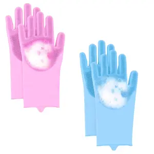 Silicone Dishwashing Gloves Reusable Silicone Cleaning Gloves for Kitchen Dishwashing Pet Grooming Car Washing and Bathroom Cleaning