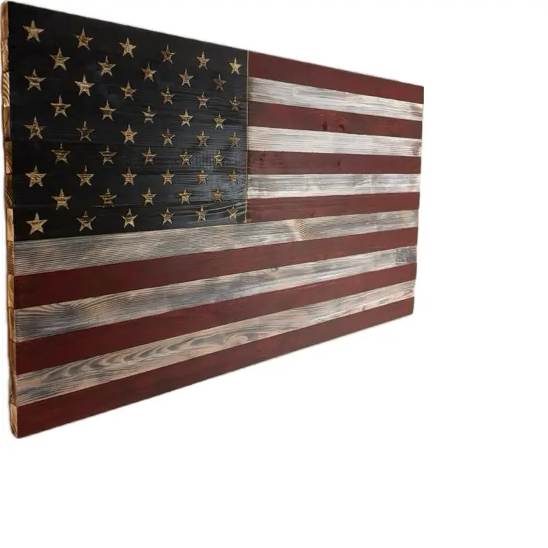 Rustic Wooden American Flag - Handcrafted Patriotic Decor for Home & Office - Distressed Design with Stars and Stripes