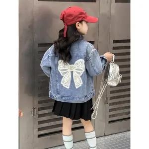 Girls 3D Butterfly Denim Jacket - Loose Long Sleeve Button Coat, Soft Stretchy Machine Washable Fabric, All-Season Fun Children's Fashion Clothing, Durable Kids' Wear