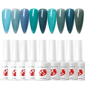 Jelly Gel Nail Polish Set 9 Colors Navy Blue Cyan Deep Blue Translucent Crystal Nail Polish Kit Soak Off UV LED Gel Nail For Nail Art Salon DIY Home