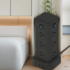 Vertical Power Strip Tower with Angled Flat Plug: 16AC Outlets + 4USB Ports, 1875W Surge Protector, 5FT Extension Cord - Slim Space Saving Design for Behind Furniture