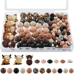 100 count  Beads Set, Lentil Rhinestone Spacer Print  Beads 15mm and 12mm for Pens and  Making(Brown Cow)