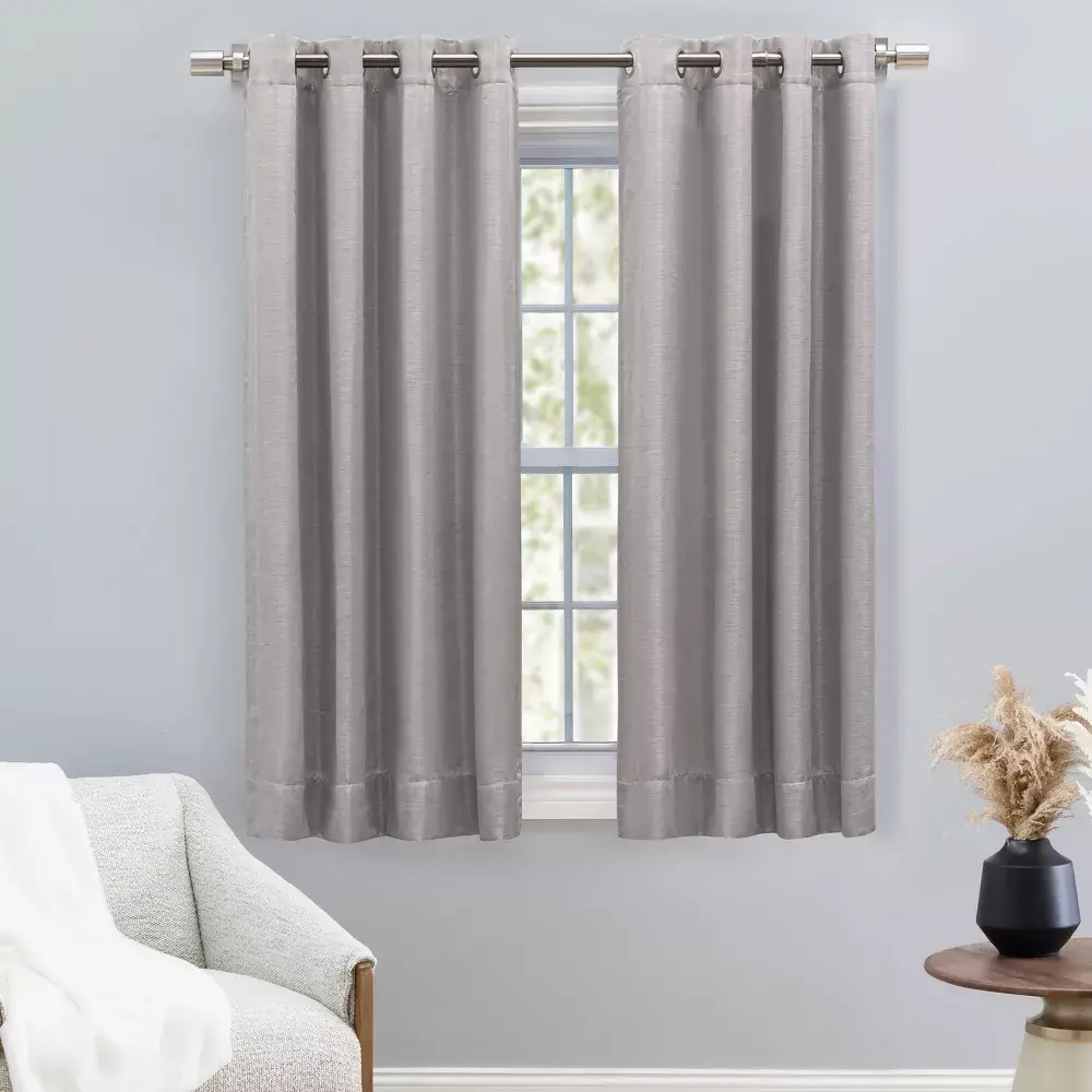 Ricardo Grasscloth Lined Grommet Panel w/Wand 54x45 Ash Home Decoration Curtain Thermal Insulated Room Darkening 100% Polyester Easy Care