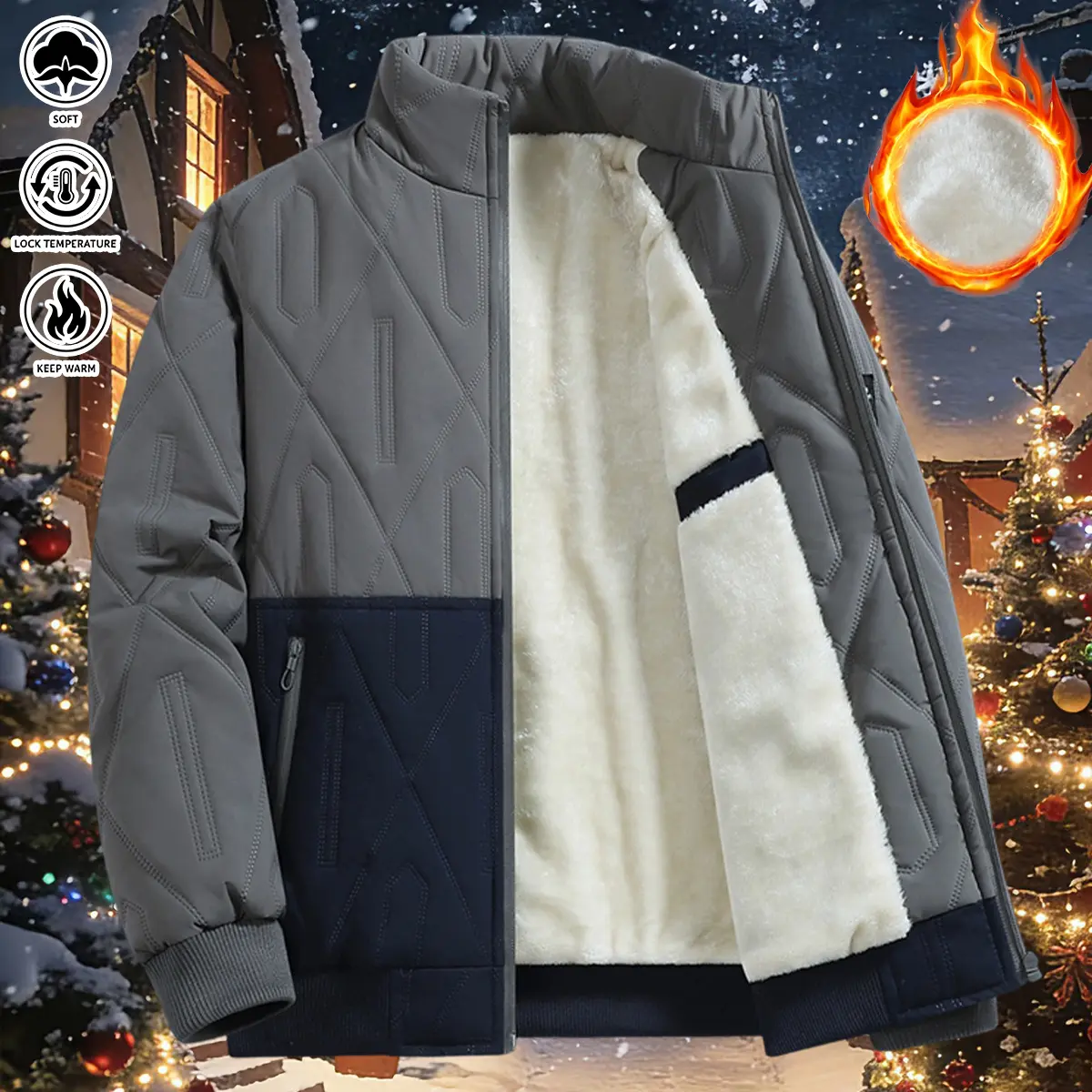 JOGWAVE men’s winter stand-collar hooded casual jacket, suitable for outdoor sports, daily commuting, outings, jogging, workouts, and work; a great Christmas gift.