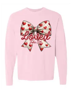 Loved John 3: 16  Bow on Comfort color long sleeve