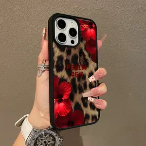 Adorable Magnetic Case for iPhone11/12/13/14/15/16/17/promax Leopard Print and Red Flowers MagSafe Compatible, Lightweight, Anti-Fall | Girly & Chic Style